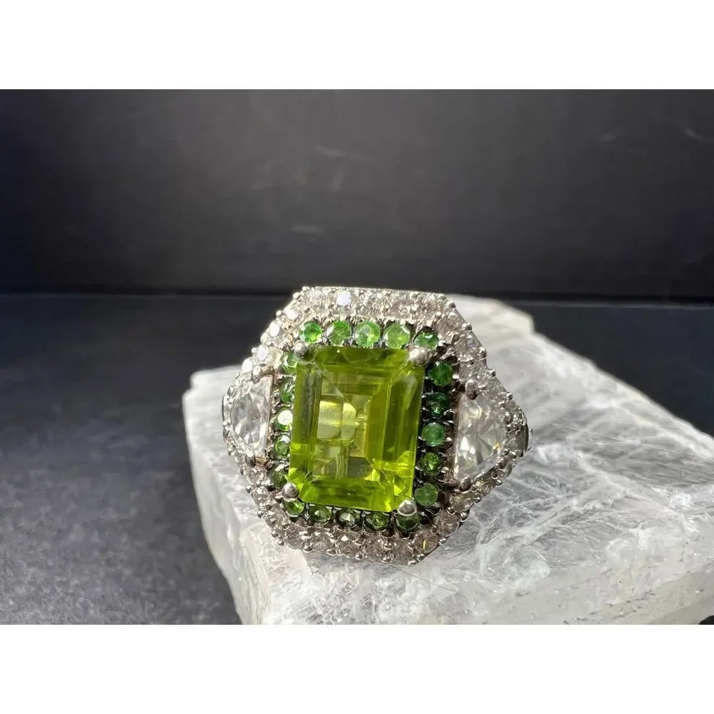 D’Joy Peridot Tsavorite Zircon Halo Ring 4.30ctw Sz 8